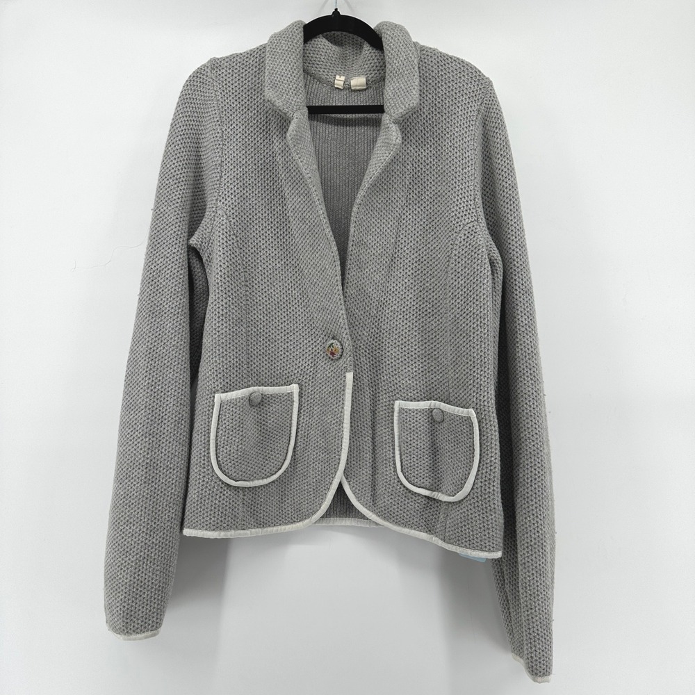 Moth Anthropologie Gray Knit Blazer Cardigan Floral Button XL